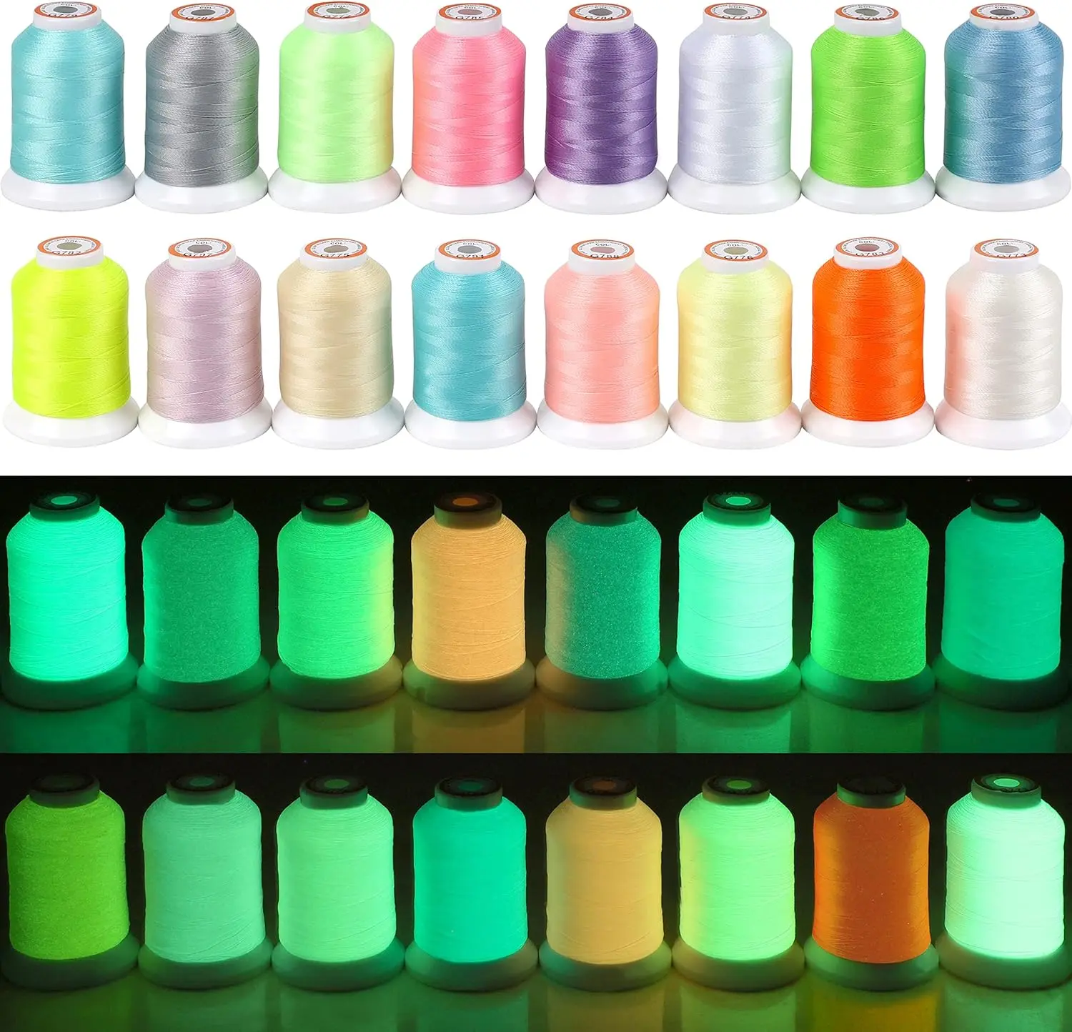 Brothread New Brothread  Luminary Glow in The Dark Embroidery Machine Thread Kit 30WT 500M (550Y) for Embroidery, Quilting, Sewing, mothersdaygift