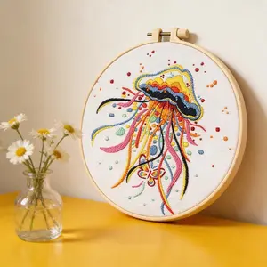 Embroidery Supplies Jellyfish Printed Canvas Cross Stitch Kit Artwork Sewing Supplies DIY Crafting Material Pack Home Decoration