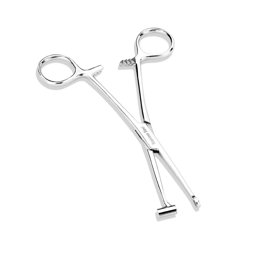 Bucket End Tragus Type Forceps Body Piercing Tool - Stainless Steel