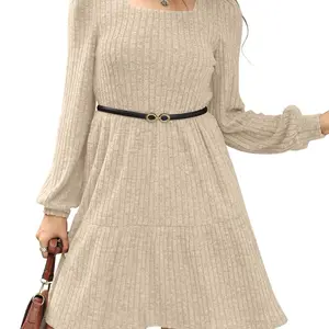 SAMPEEL Women's Square Neck Long Sleeve Fall Dress Casual Babydoll Sweater Dress - Underwear, Womenswear Fashion Comfortable