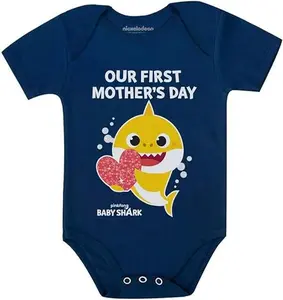 Tstars Baby Shark Doo Doo Doo Our First Mother's Day Bodysuit for Baby Boys & Girls Navy Blue Gift for Mom