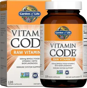 Garden of Life - Vitamin Code Raw VitaminC - 120 Vegan Capsules, 500mg Whole Food VitaminC with Bioflavonoids, Fruits & Veggies, Probiotics