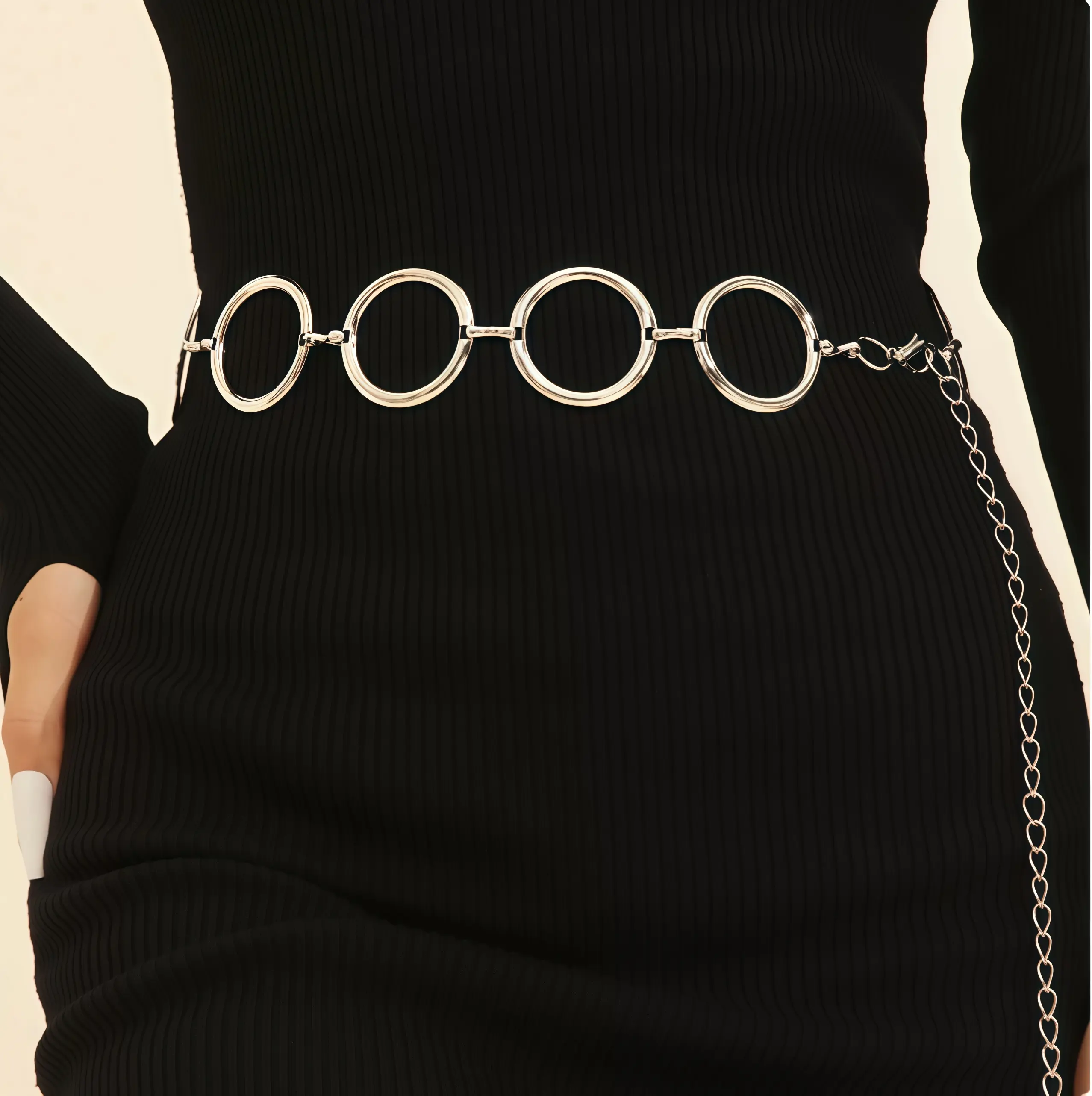 Women’s 3PCS Easy Adjustable Metal O-Ring Chain Belts - Versatile Fashion Belt, Gold-Silver Link, Boho Body Jewelry for Dresses, Casual & Special Occasions, Easy Adjustable Belt