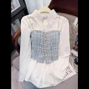 Plus size women's shirt set, casual long sleeved button up shirt, comfortable and fashionable daily top, perfectly fitting design fabric women's clothing