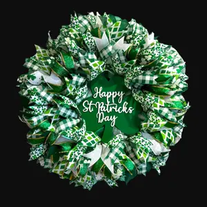 Happy St Patrick’s Day Wreath for Front Door, Green Shamrock Wreath, Irish Holiday Door Decor