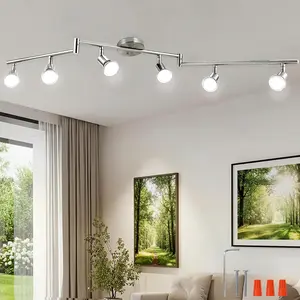 6-Light Adjustable Dimmable Track Lighting Kit, Flexible Foldable Arms,Satin Nickel Kitchen,Hallyway Bed Room Lighting Fixture, GU10 Base Bulbs not Included