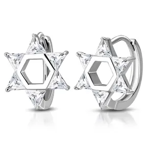 925 Star of David Jewish CZ Huggie Earrings, Adults