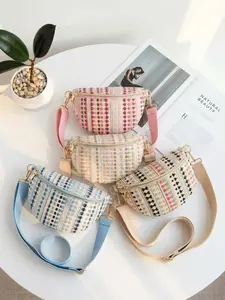 New fashionable women's chest bag, cute style waist bag with striped polka dot pattern, high-end elegant crossbody bag, quilted soft fabric one-piece chest bag waist bag, women's wallet and shoulder bag, adjustable and detachable shoulder strap, suitable