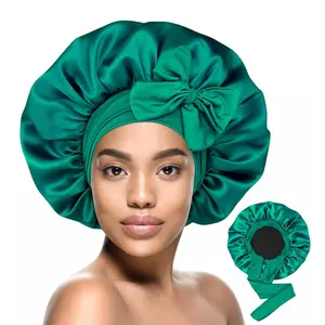 Household daily necessities HiRui Silk Satin Bonnet for Sleeping Women, Double-Layer Sleep Cap Shower Cap with Adjustable Tie, Moisture Retaining Satin Lined Hair Bonnet for Curly and Natural Hair (Cyan/Black, Medium)