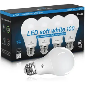 A19 LED Light Bulbs 100 Watt Equivalent - UL Listed - Soft White 3000K LED Light Bulbs, 15W Non-Dimmable, 1500 Lumens (4 Pack)