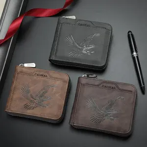 2026 New Vintage Embossed Eagle Mens Bifold Wallet Premium Genuine Leather Slim RFID Blocking Multiple Card Slots & ID Window Business and Casual Daily Use Accessory Gift for Men