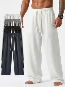 Men's solid color casual sports pants, made of lightweight fabric, suitable for wide leg wear, casual and versatile for daily outdoor activities