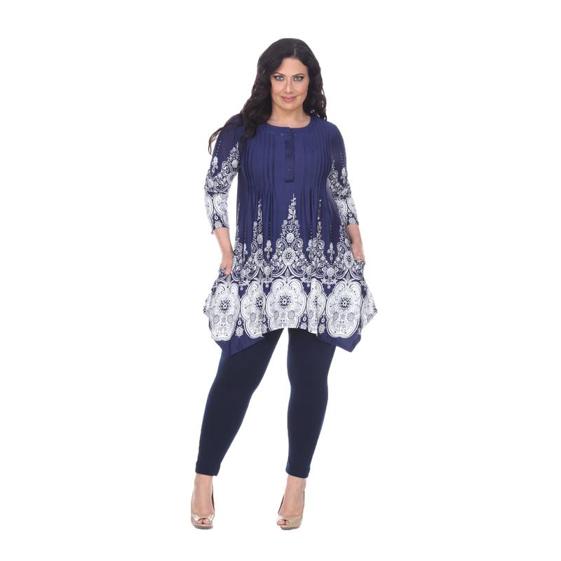 White Mark Women's Plus Size Pleated Tunic Top Casual Womenswear