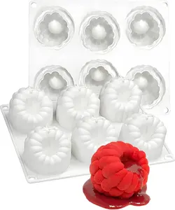 6-Cavity Raspberry Silicone Molds for Mousse Cake, Large Fluted Design, White