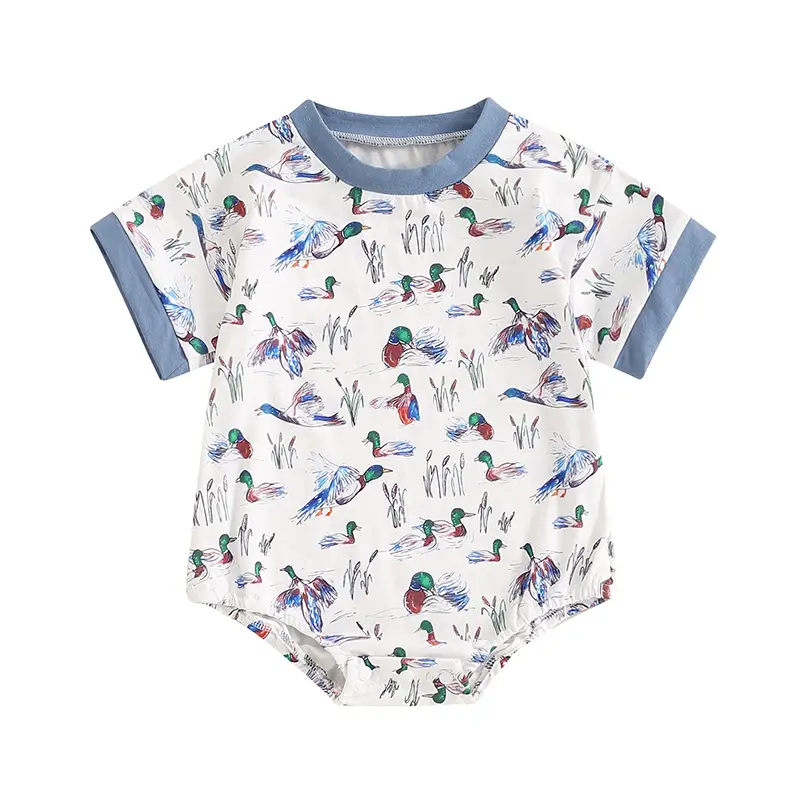 Baby Boy Romper, 0-18M Short Sleeve Crew Neck Duck Print Summer Bodysuit Clothes for Casual Daily