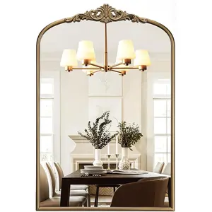 Arched  Wall Mirror, 24"x36" Antique Baroque Wall Mirrors, Ornate Arch Brass Mirror for Bathroom Over Sink, Bedroom, Fireplace, Entryway, Living Room,  or Leaning