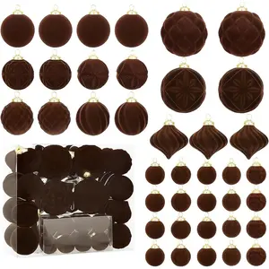 46PCS Velvet Christmas Ball Ornaments Set, Flocked Shatterproof Xmas Tree Decor, Assorted Hanging Ornaments with Loop for Holiday Home Decor, Christmas Tree, Mantel, Party Decoration