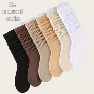 6PCS Women's Socks Tube Casual Athletic Stacked Style for Comfort Versatile Everyday Wear in Six Colors of Socks ﻿