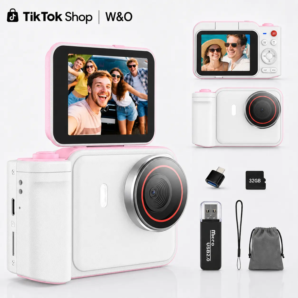2026 Vlogging Camera with 180° Flip Screen, Digital Camera for Photography, Fill Light, 16X Digital Zoom and 32GB Card, Easy Point and Shoot Camera for Students and Young Women, Back to School Gift Idea