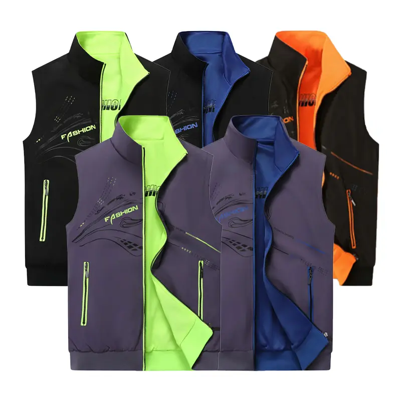 Veiskor-Men’s color-block zip vest with pockets, regular fit, casual lightweight sleeveless outerwear suitable for golf, running, and hiking; summer men’s apparel, sleeveless vest, menswear