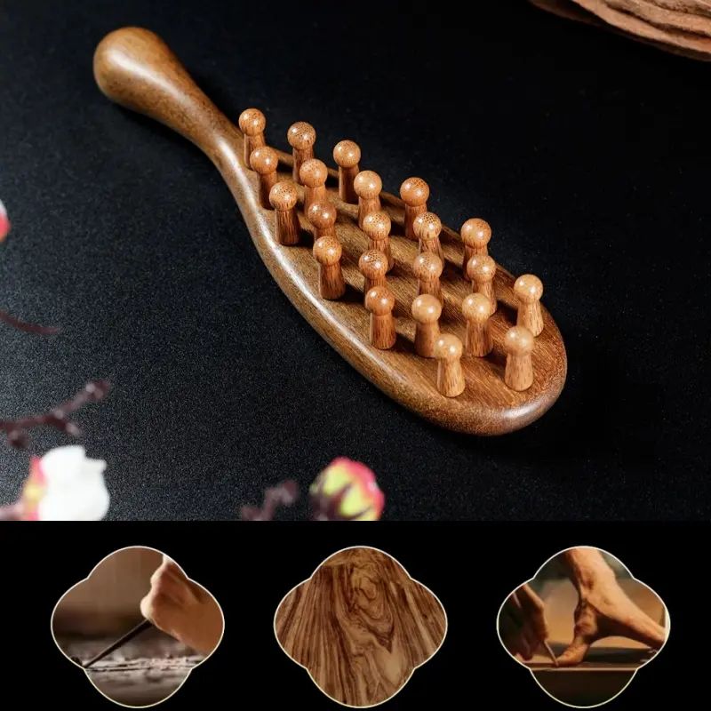 Natural Wooden Massage Comb, 2 Count Scalp Massager, Large Wide-Tooth Meridian Scraping Massage Comb, Hair Care & Styling Tool Brush for Home & Salon Use-MM1
