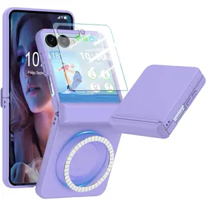 Case Designed for Samsung Galaxy Z Flip 7 Case Magnetic [Compatible with MagSafe] Hinge Protection with Screen Protector Hard PC Protective Cover for Women,Men - Light Purple