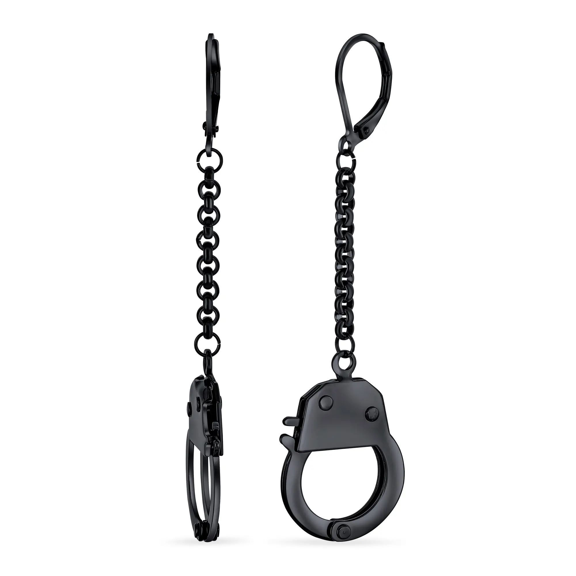 Handcuffs Lock Dangle Earrings Silver Tone Stainless Steel Lever Back