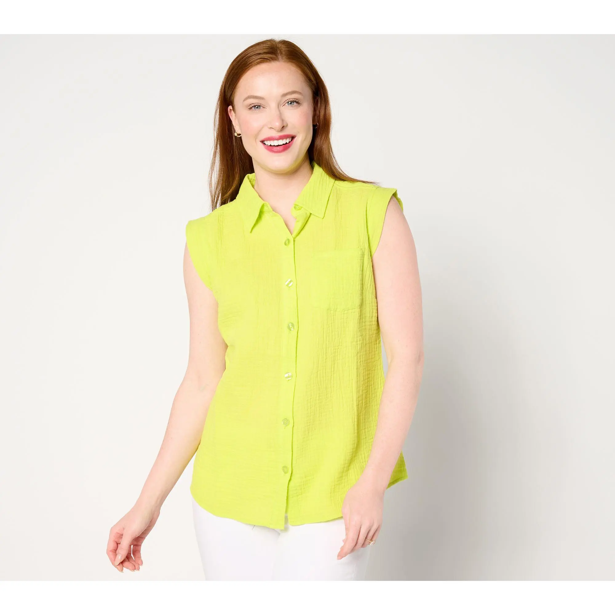 Belle Beach by Kim Gravel Cotton Gauze Sleeveless One Pocket Shirt