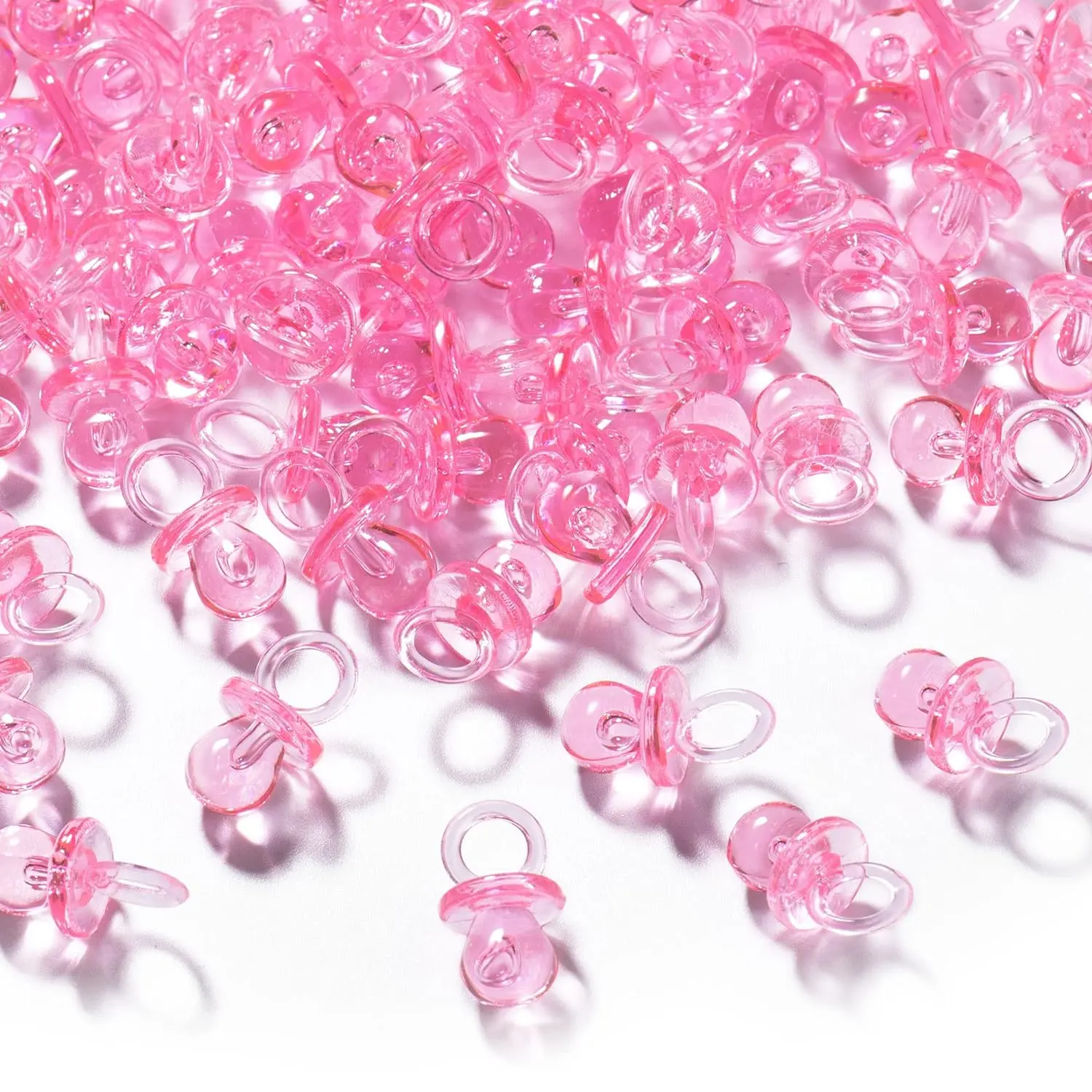 150 Mini Acrylic Pacifiers for Baby Shower Game, 0.86 Inch Bulk Chupones para Gender Reveal Party Favors Table Decoration (Pink) Pack Ornaments