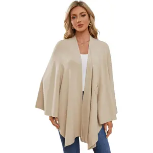 Women's Elegant Shawl Wraps Soft Open Front Poncho Sweater for Spring Fall Winter - 50% Viscose 28% Polyester 22% Polyamide One Size Fits Most
