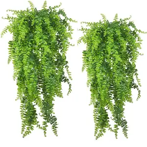 6-Pack Hanging Artificial Plants, UV Resistant Fake Boston Ferns, Lifelike Decorative Faux Greenery, Plastic Ivy Vines for Home Garden Wedding Party