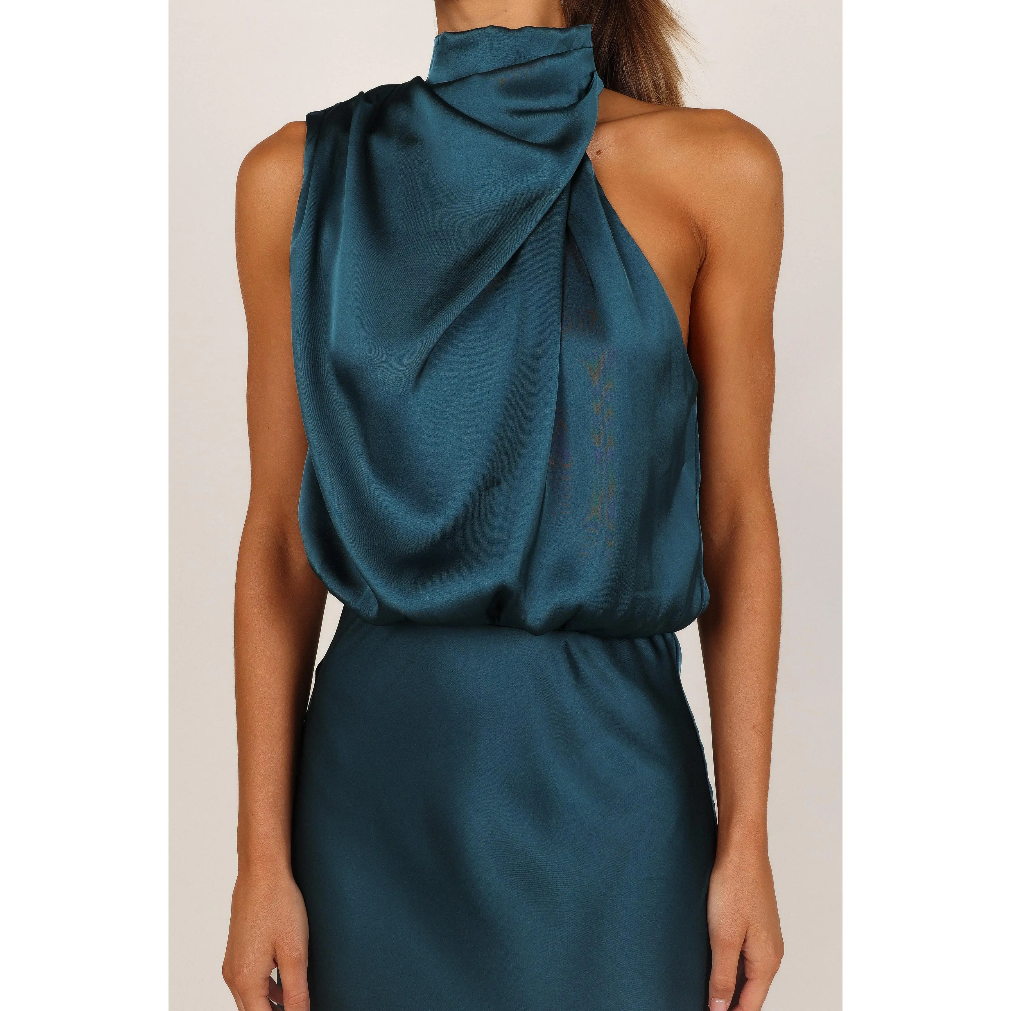 Anabelle Halter Neck Midi Dress - Teal - TikTok Shop