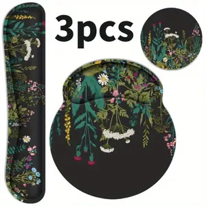 3 PcsErgonomic Mouse Pad with Wrist Rest and Keyboard Wrist Rest, Memory Foam Wrist Rest for Computer Keyboard, Easy Typing, Pain Relief, Mouse Pad Wrist Support for Gaming,Office, Laptop, Black Flower party  supplies gift