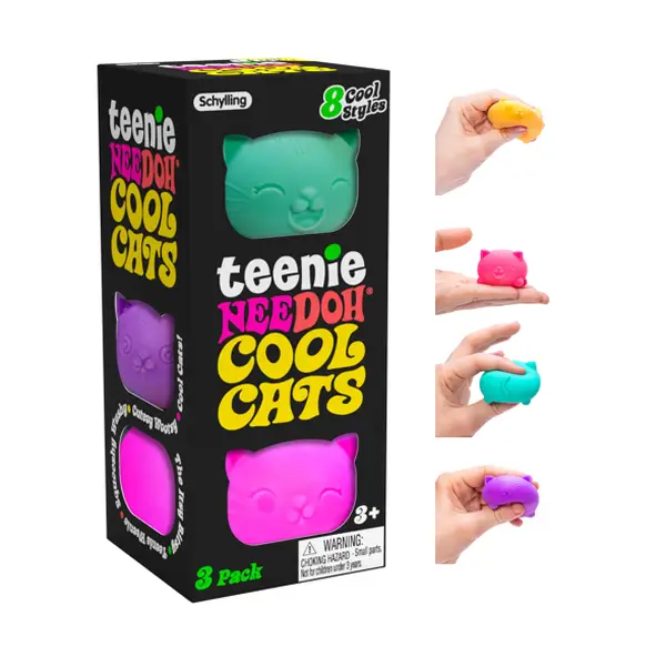 Teenie NeeDoh Cool Cats- 3 mini Groovy NeeDoh Cats - Sensory Toy with Dough Filling - Assorted colors - Ages 3 and up