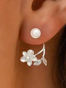 Women's 14k Pearl Drop Dangle Earrings, Elegant Floral Design, Perfect for Weddings & Special Occasions