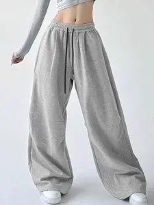 2026 Women's Light Gray Oversized Baggy Sweatpants - High-Waisted Wide-Leg Joggers with Drawstring Waist & Soft Fabric, Perfect for Casual Daily Wear, Street Style Layering & Lazy Lounge Days | Y2K Aesthetic Loose-Fit Pants, Breathable, Machine-Was