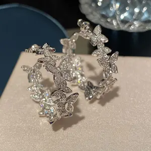 Full Zircon Butterfly Half Hoop Earrings for Women, Personalized Fashion Jewelry, Everyday Stylish Gift