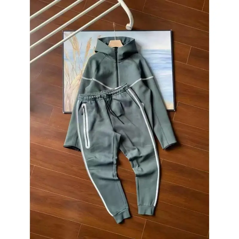 25 Years Spring and Autumn Zipper Jacket Sports Casual Hooded Jacket Long Pants Air Layer Cotton Reflective Taped Suit for Men 25 Years Spring and Autumn Zipper Jacket Sports Casual Hooded Jacket Long Pants Air Layer Cotton Reflective Taped Suit for Men