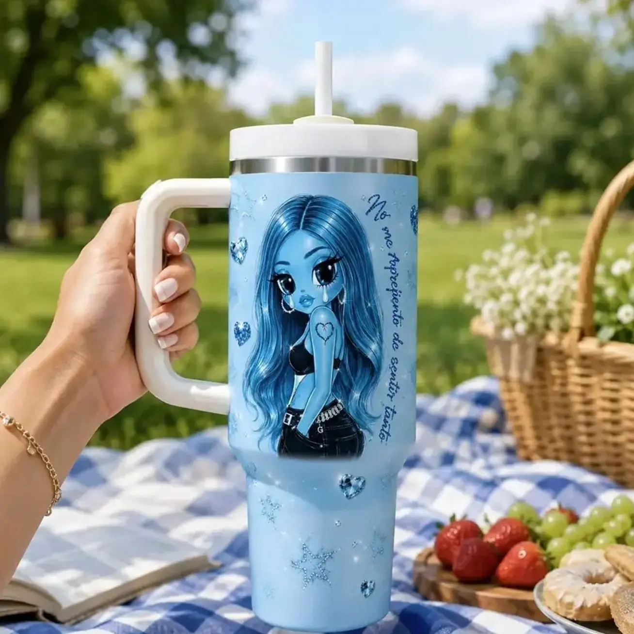 La Bichota Inspired 20oz/30oz/40oz Stainless Steel Tumbler with Handle & Straw – Latin Pop Double Wall Vacuum Insulated Travel Mug, Colombian Music Fan Gift, Reusable Hot & Cold Drinkware