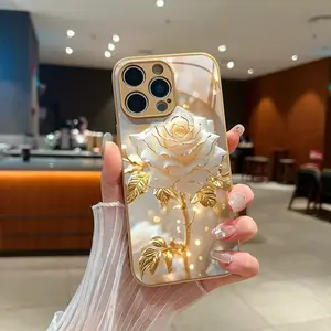 Rose Design Leaf iPhone Case, High-Quality Glass Cover for iPhone Models 17 to 11, Stylish and Durable Mobile Phone Accessory