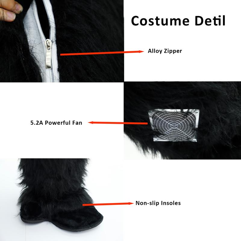 2.6m Black Giant Gorilla Mascot Inflatable Costume Plush Jumpsuit Halloween Adult Fit for 170-195 cm Height Cosplay Party Carnival Dress Up Suit w/Battery Menswear Clothes Outfit Bestie