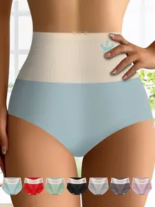 QUASTI 7PCS High Waisted Cotton Underwear for Women, Soft And Skin Friendly, High Elasticity Comfortable Casual Panty, Multipack Panties for Women, Apply for Everyday Wearing