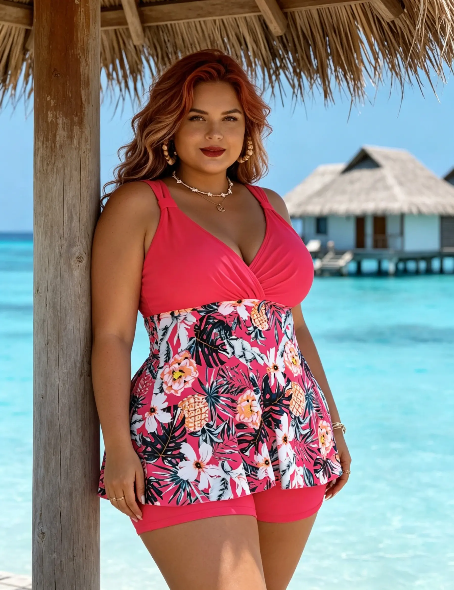 Plus Size Women's Tankini Set, 2 Piece Floral Print Swimsuit with Cross Front Top and Tummy Control Boyshorts Beachwear, Tankini Bottoms Set, Two Piece Set