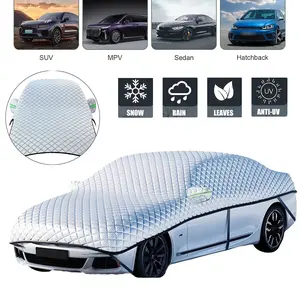 Half Car Cover Sunshade For Windshield, 197"x67" Car Accessories For SUV and Sedan, Necessities Blocks Sun and Snow, Automotive Windshield Snow Covers with Side Window & Rearview Mirror Protector, Windshield Cover for Ice and Snow
