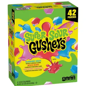 Gushers Super Sour Variety Pack 42 Pouches, 0.8 oz Blueberry Grape Mixed Berry Lemon Flavor - Gluten Free, Gelatin Free, Fun Snack Treats addict
