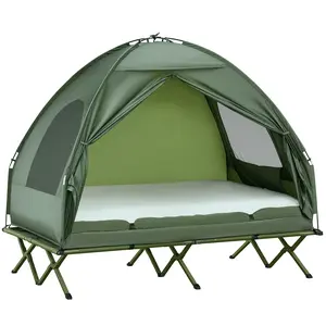 Backpacking Tent Folding Tent 2-Person Tent Cot Combo For Hiking Or Fishing Aluminum Alloy Legs Firm Support Air Mattress Pumps Up Fast