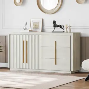New light luxury dining sideboard against the wall living room dining sideboardSideboard Buffet Cabinet, 64.5” Modern Console Table with 3 Drawers and 2 Fluted Doors, Entryway Accent Storage Cabinet, Adjustable Shelves, Dining Room Living Room, White Sand