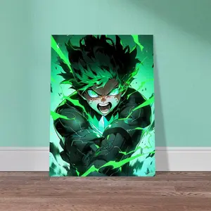 Anime Hero Training Poster | Determined Green Energy Character Wall Art | Print Framed/Unframed | Gift Decor