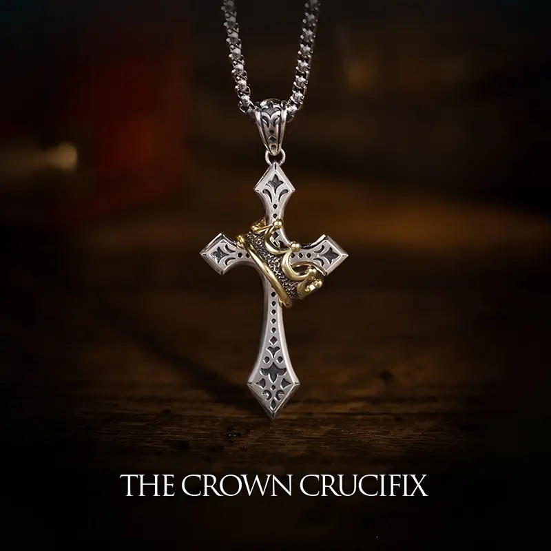 Crown Cross Necklace For Men And Women, Trendy And Fashionable, Retro And Niche Men's Pendant Jewelry