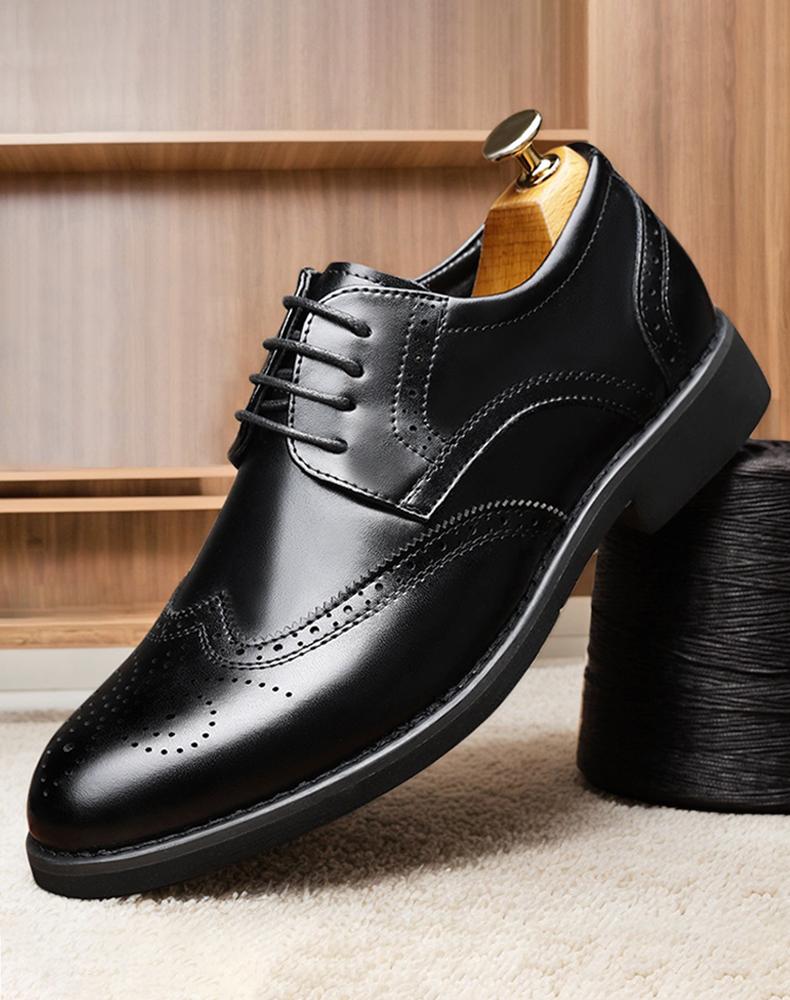 Men's Classic Brogue Wingtip Oxford Dress Shoes, Formal Leather Lace-Up Shoes6661